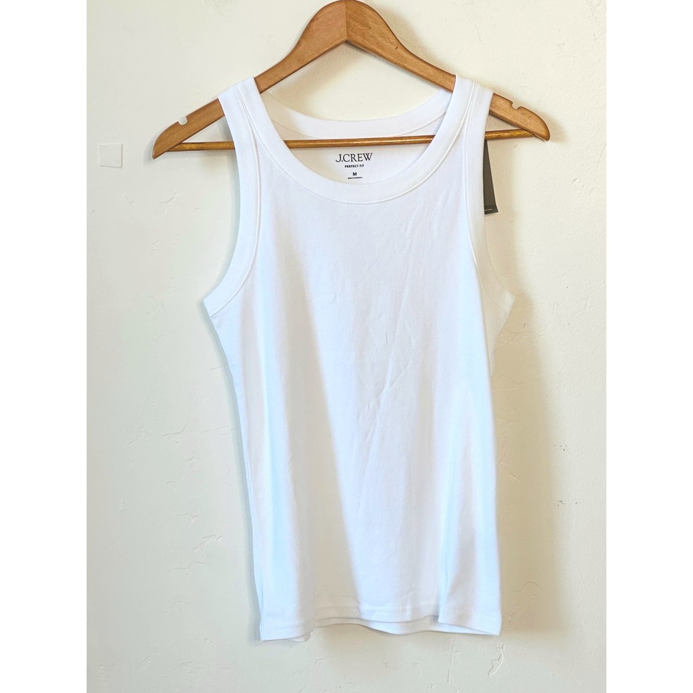 NEW J.Crew Perfect Fit Tank Top Size Medium White Cotton Scoop Neck Clean Girl